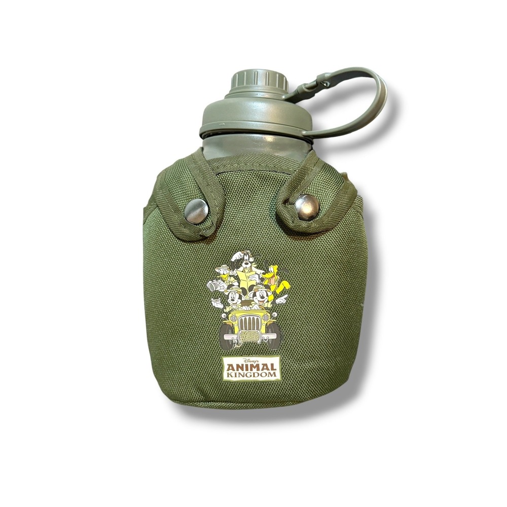 Disney Parks Animal Kingdom Canteen Water Bottle Mickey Safari Jeep Olive Green